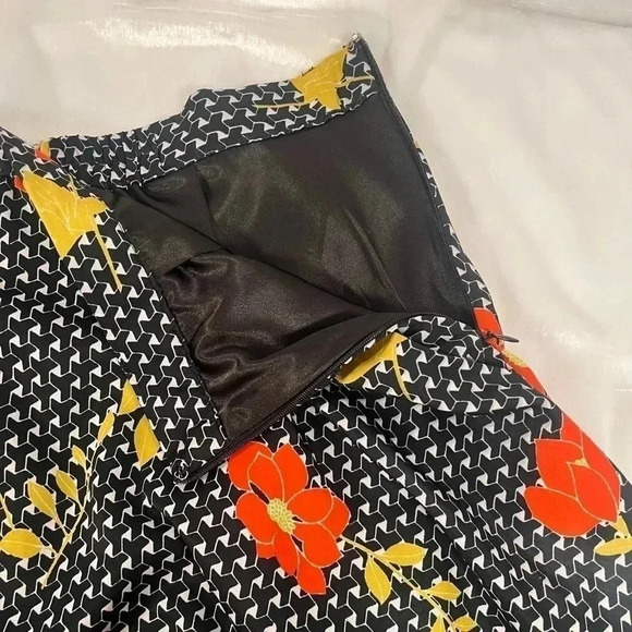 ModCloth A Line Midi Skirt Womens XL Black Floral Geometric Pockets - Picture 3 of 10